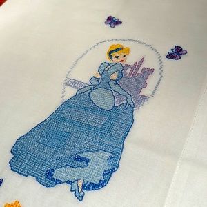 One standard size vintage pillowcase embroidered with Cinderella Perfect shape